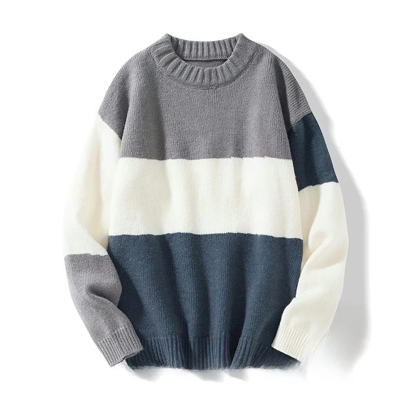 

Men's Autumn Winter round Ne Knitted Sweater Warm Patchwork Youthful Loose Fit Long Sve Casual Sle Faion Trend