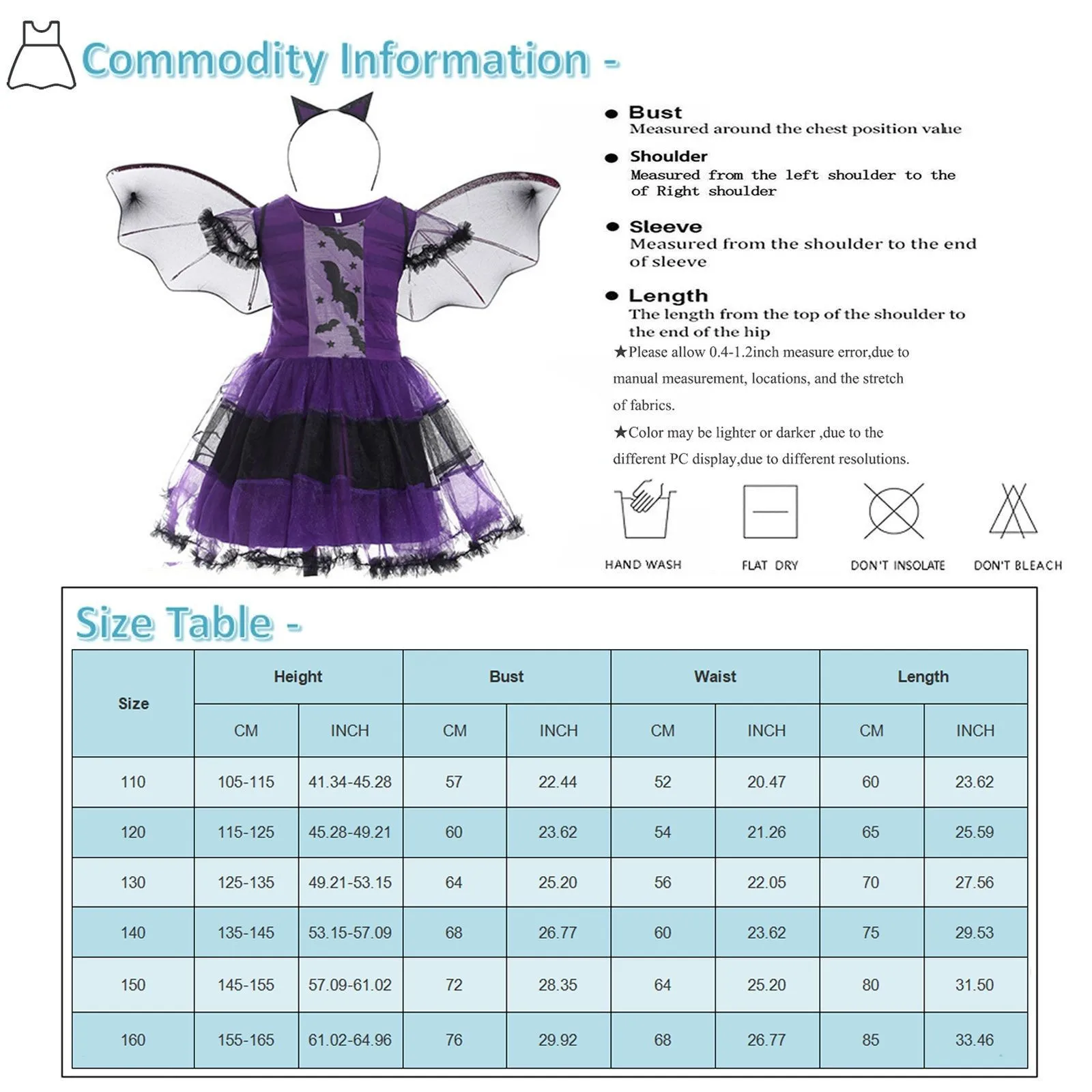 Halloween Girls Witch Dress Carnival Party Toddler Kids Bat Costume Infant Vampirina Dress Up Children Vampire Clothing