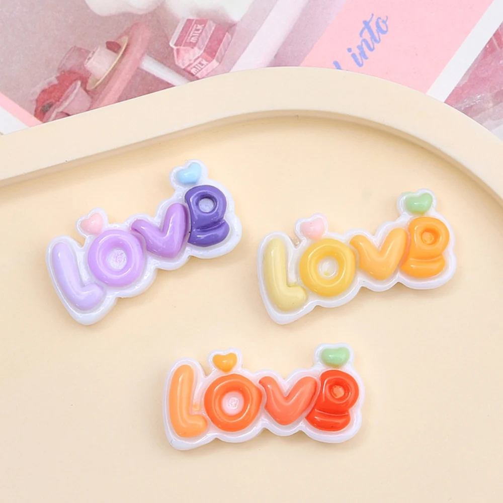 10PCS Shiny Colored Love Sign Series Resin Flatback Cabochons For Hairpin Scrapbooking DIY Jewelry Craft Decoration Accessories