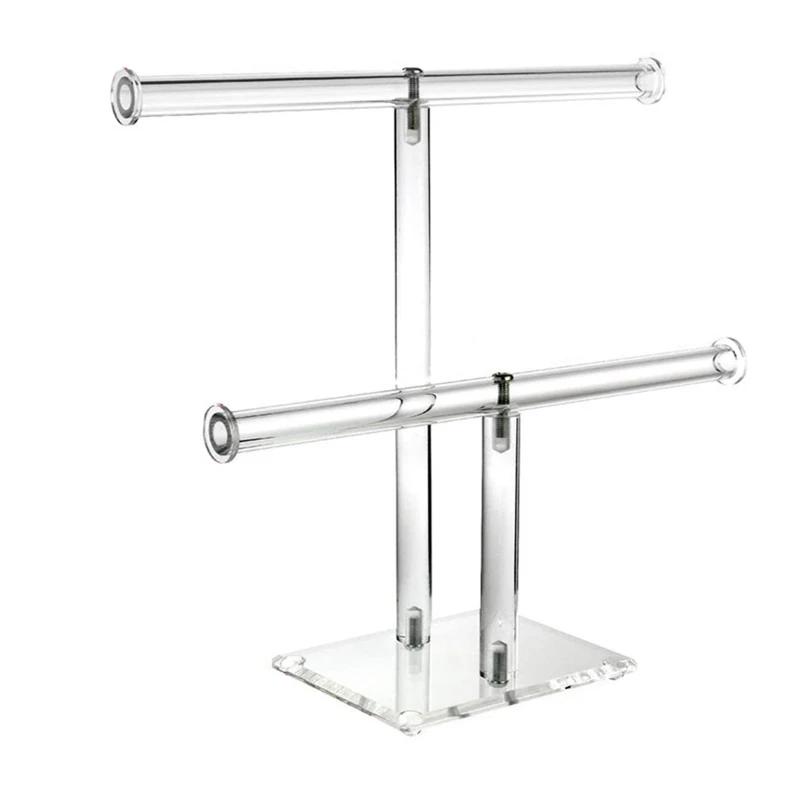 

2-Tier Acrylic Bracelet Necklace Bangle Jewelry Display Holder Stand with Ring Holder for Store Tradeshow T-bar Showcase