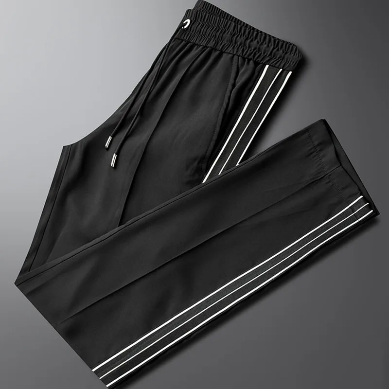 

Ice silk black casual sports pants men's summer thin fashion webbing loose sag wide leg long pants trend