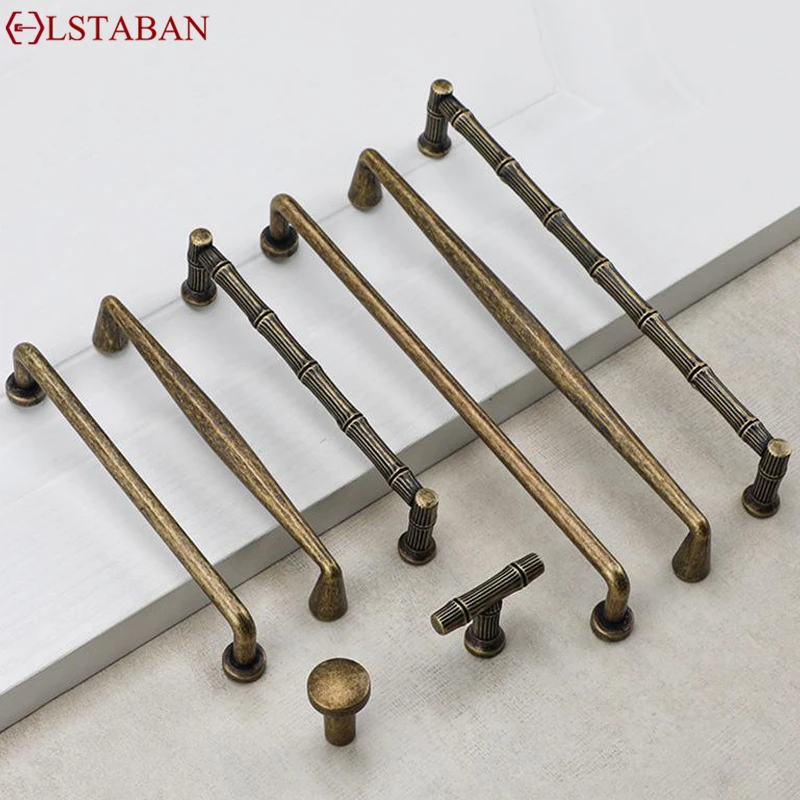 Vintage Imitation Brass Kitchen Cabinet Handle Zinc Alloy Distressed Cabinet Knob European Bronze Cupboard Furniture Drawer Pull