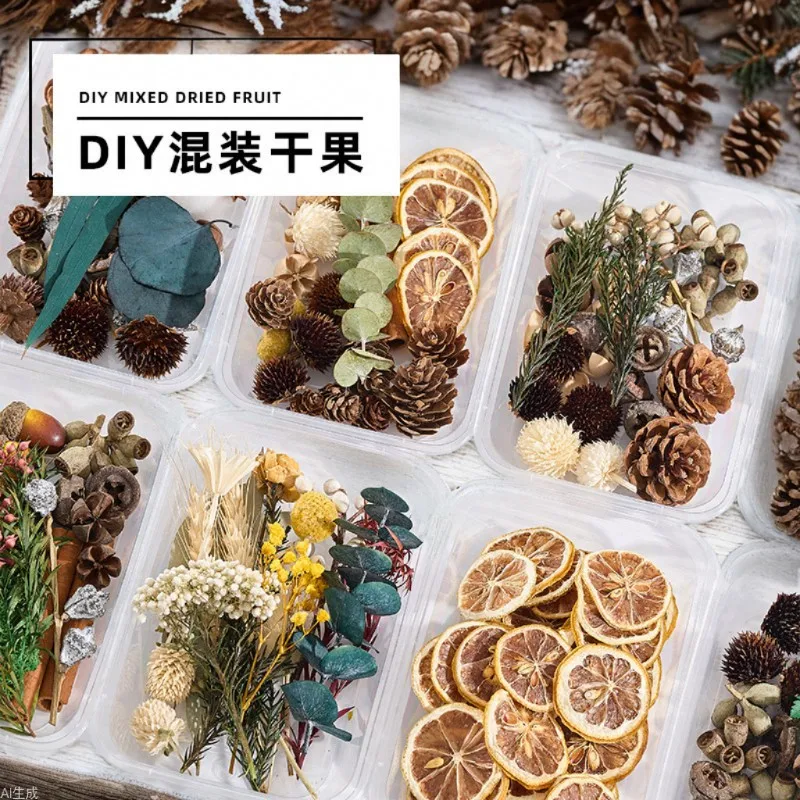 Christmas dried fruit flower box, cinnamon pine cones DIY material kit, flameless aromatherapy decoration, natural plant dried f