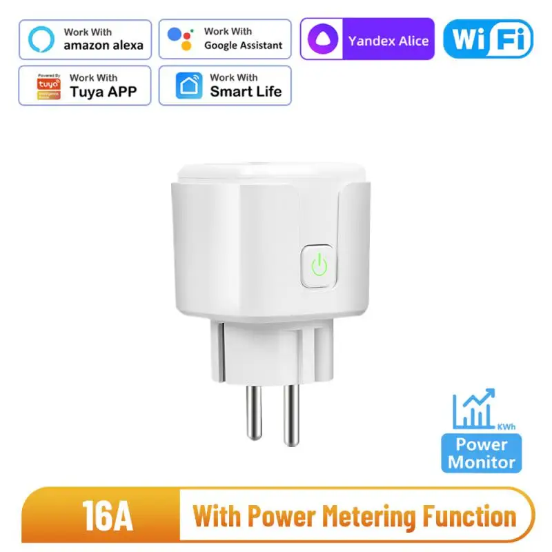 Imagem -05 - Tomada Elétrica Tuya com Vida Inteligente Monitor de Energia Tomada Temporizador Alexa Home Yandex Alice ue fr Wi-fi 20a 16a