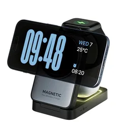 Magsafe iPhone 15 14 13 12 Apple Watch 2-8 Airpods Pro 고속 충전 스테이션용 접이식 3 In 1 자기 무선 충전기 스탠드
