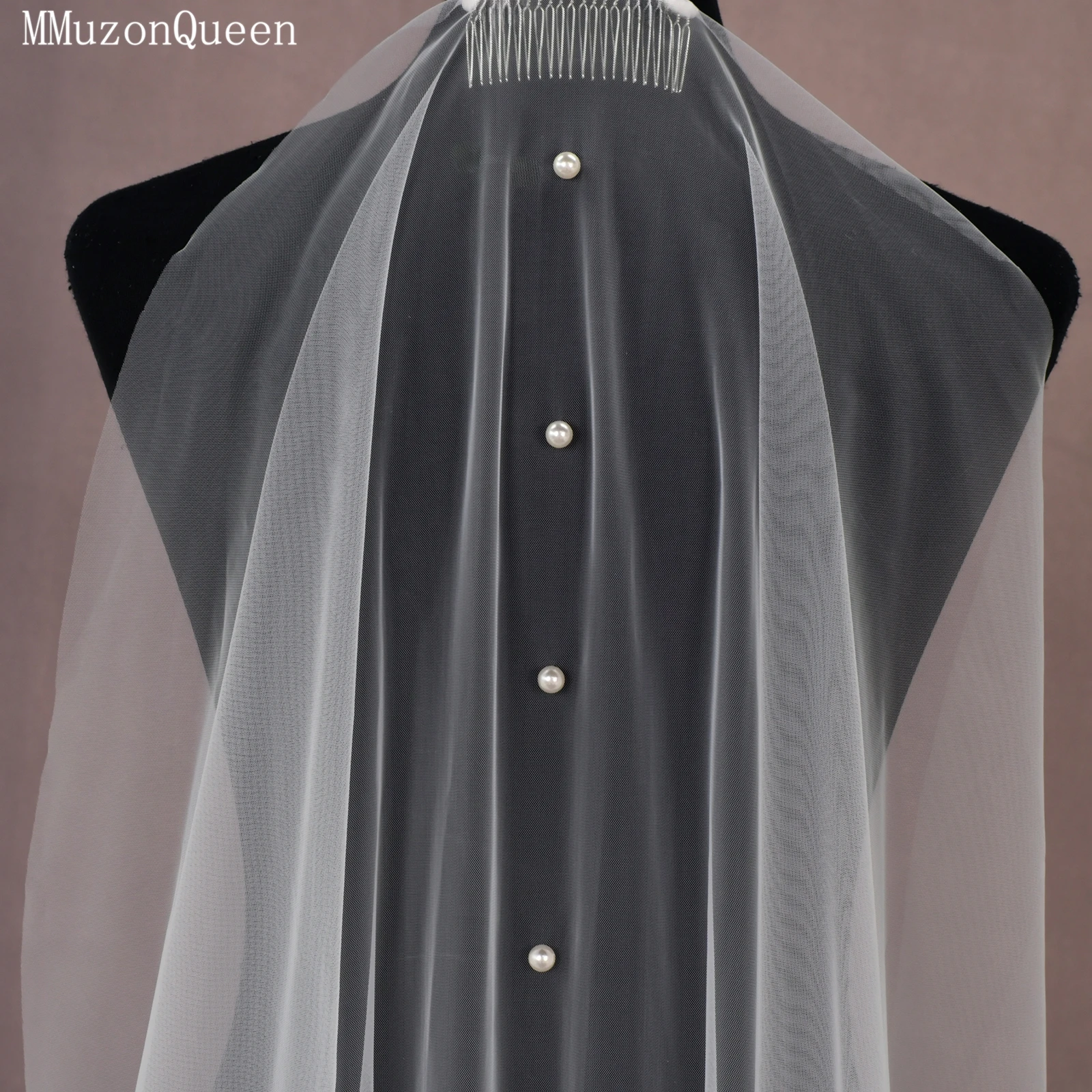 TOPQUEEN أنيقة اللؤلؤ الحجاب الزفاف Velo De Novias طبقة واحدة غزل ناعم جولة الرقص الحجاب طرحة الزفاف الدعائم الزفاف V64 #6