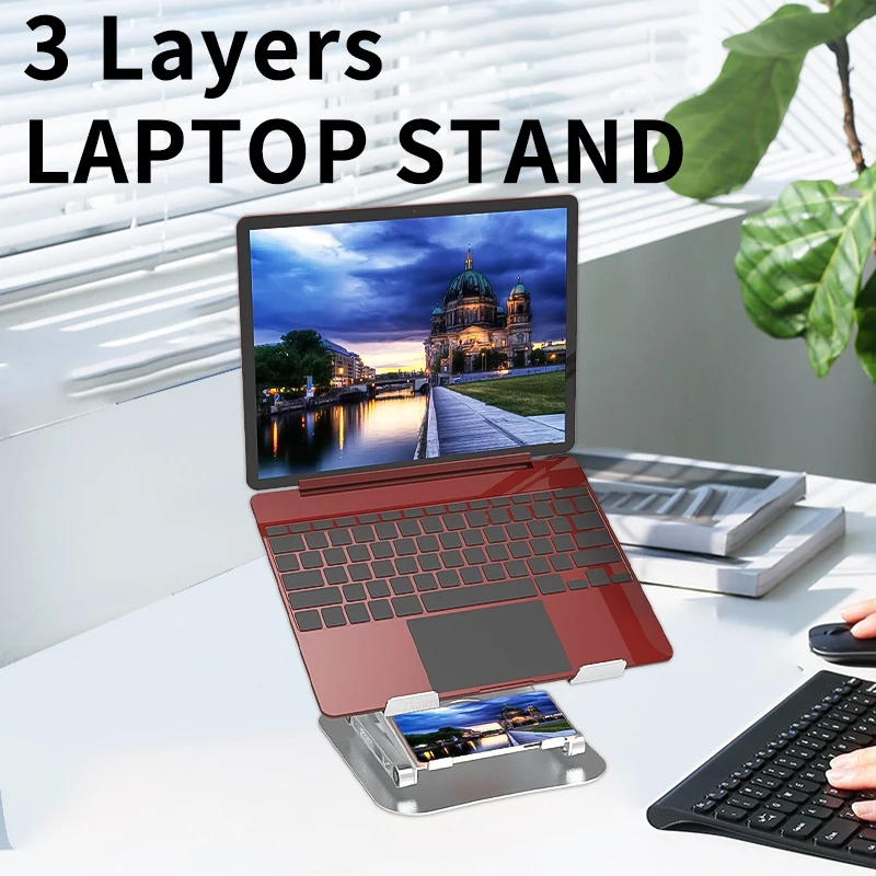 Three Layer Standing Office Stand  Notebook Bracket Computer Phone Holder Aluminum Alloy Adjust The Cooling Bracket for Macbook