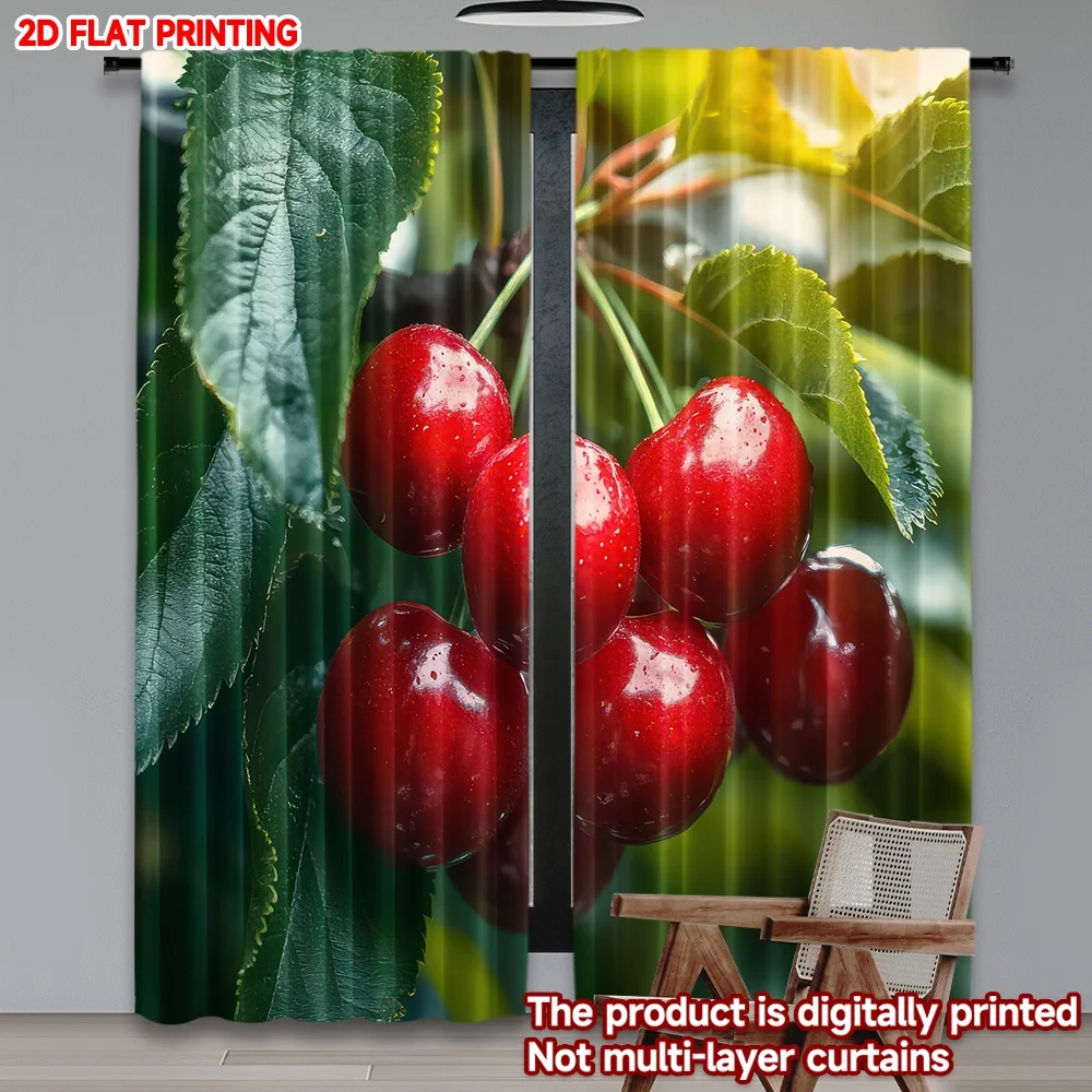 

2D flat printing 2pcs Party Curtain Ripe Red Cherries Digital Printed Polyester Drapes Party Decorations for Bedroom Living Room