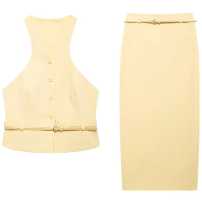 

Женский топ Svel Vest Sle Top с поясом и воротником, новый осенний комплект 2024, повседневный рабочий orm Подходит для детей 25–35 лет