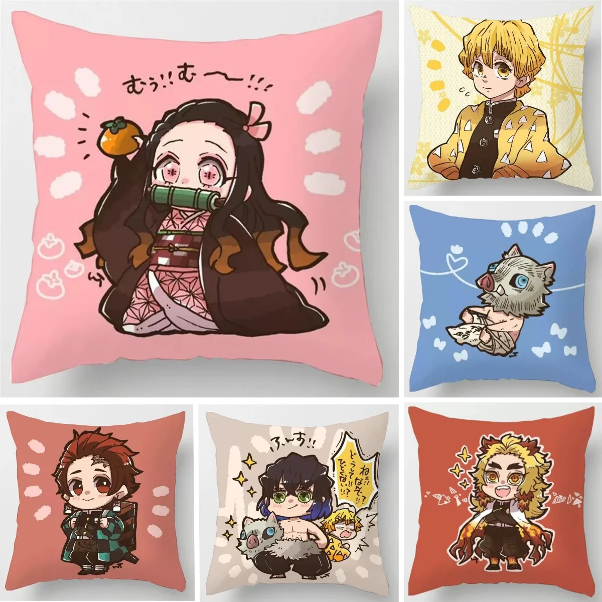 45X45 Demon Slayer Kamado Tanjiro Nezuko Pillow Anime Body Pillowcase Kawaii Loli Girl Car Safa Dakimakura Pillow Cushion Cover