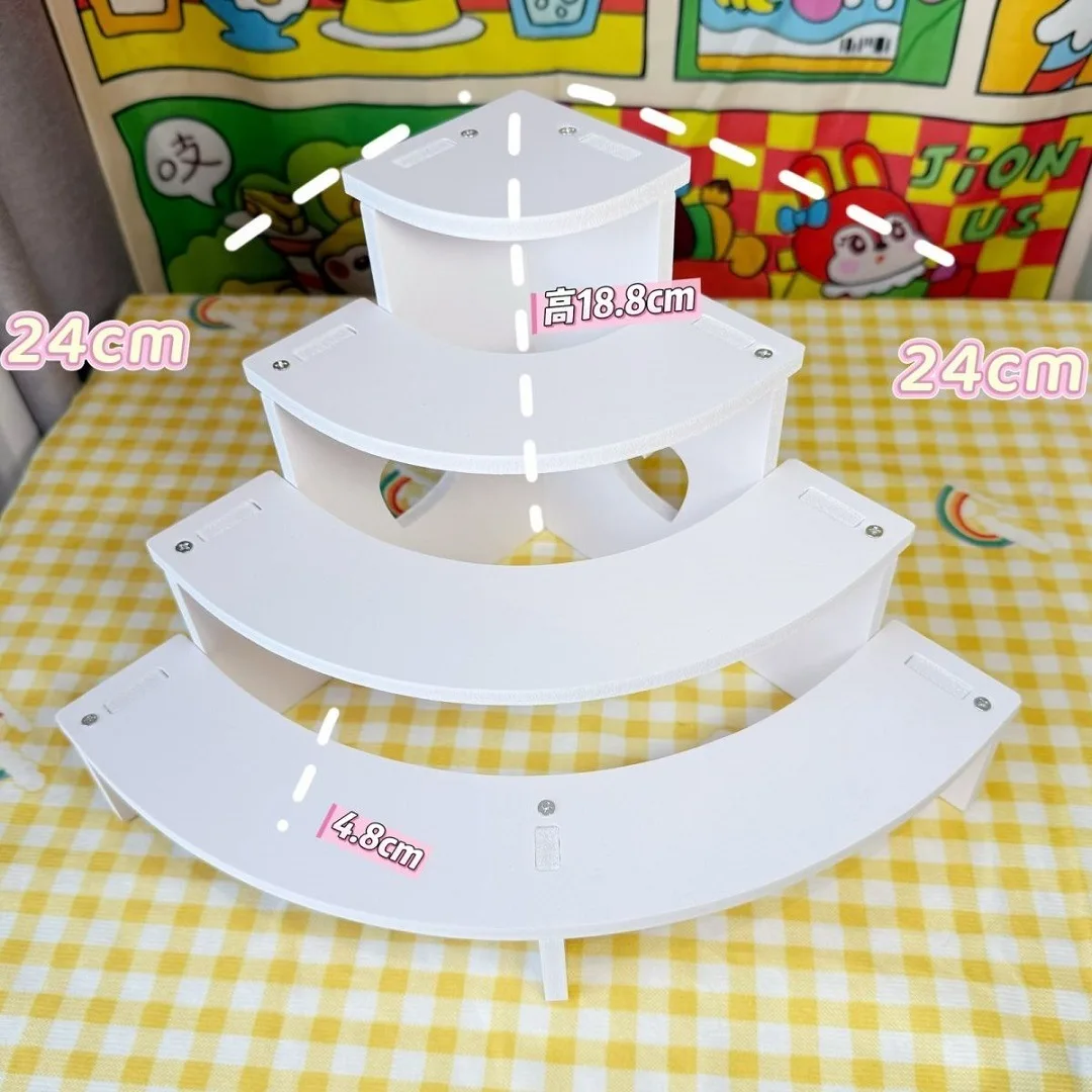 4 Tier Curved Blind Box Organizer Shelf Eco-friendly Material White Display Stand for Mini Figure Collection Desktop Use