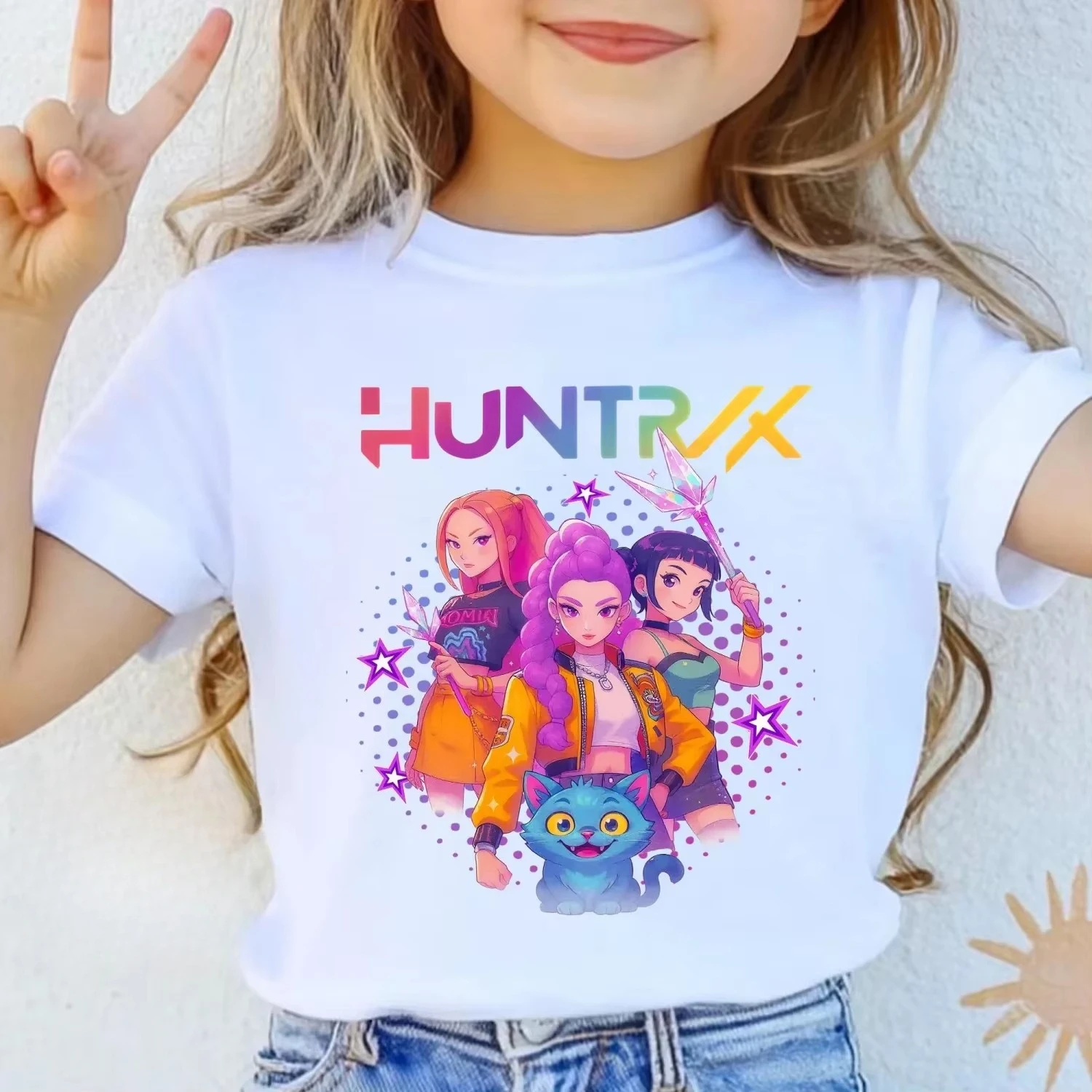 Camiseta Kpop Devil Hunter, camiseta fofa de tigre, camiseta de algodão puro para meninas e meninos, presente de aniversário infantil