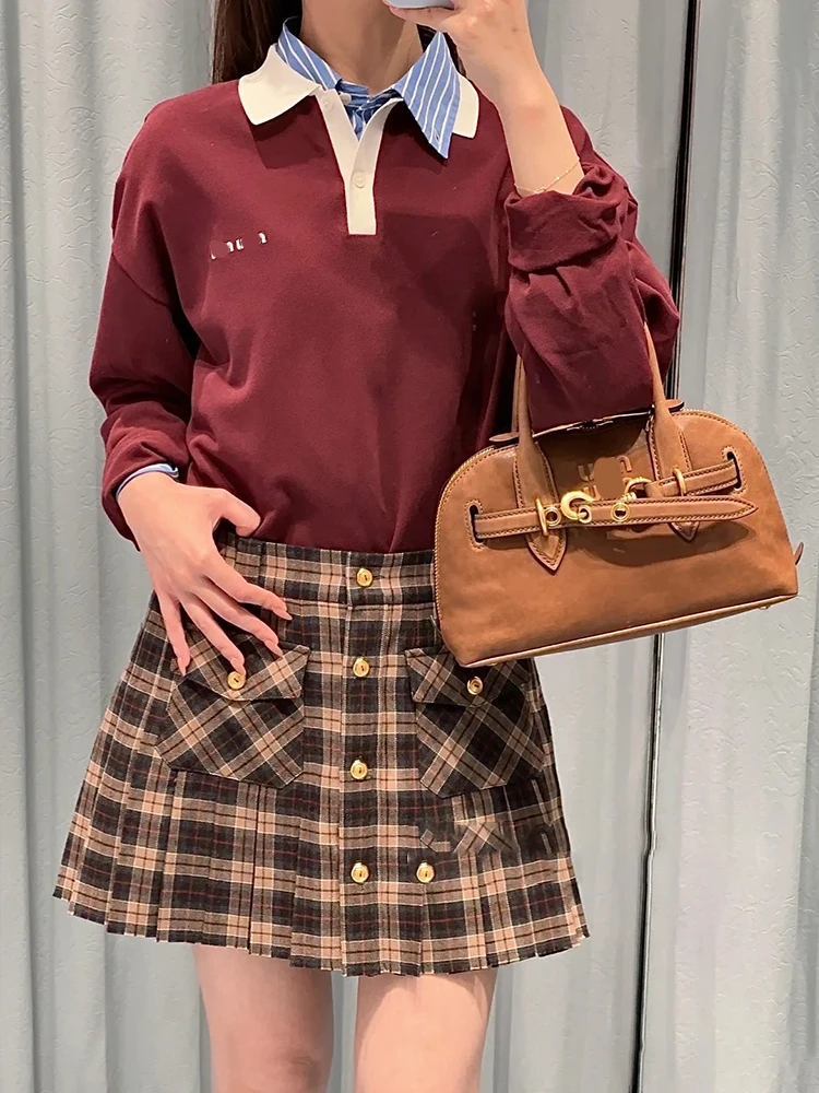 قميص نسائي جديد للخريف والشتاء بأكمام طويلة وياقة بولو فضفاضة مع طباعة حروف، قميص كاجوال للتنسيق من القطن