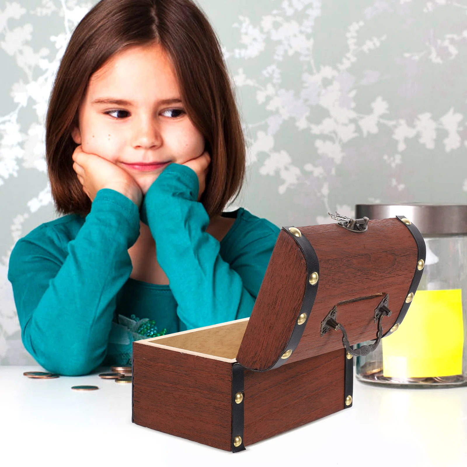 

Jewelry Retro Money Bank Keepsake Boxes Container Crafts Treasure Chest with Lock Vintage Case Child