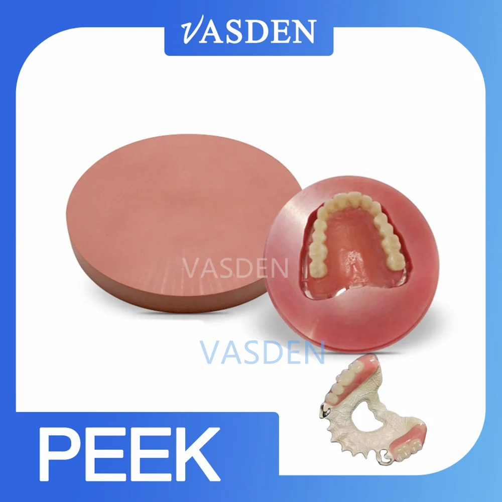 vasden peek disc para cad cam materiais para dentaduras removiveis cores naturais amarelo rosa branco 98 mm a1 01