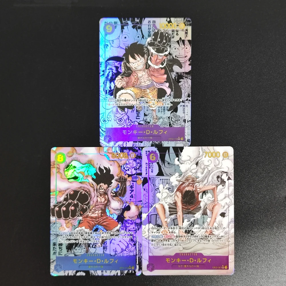 3 Tarjetas Coleccionables TCG OPCG 2025 ONE PIECE JPN.OP09-119 OP11-118 EB02-061 MONKEY D.LUFFY, Tarjetas Texturizadas de Anime