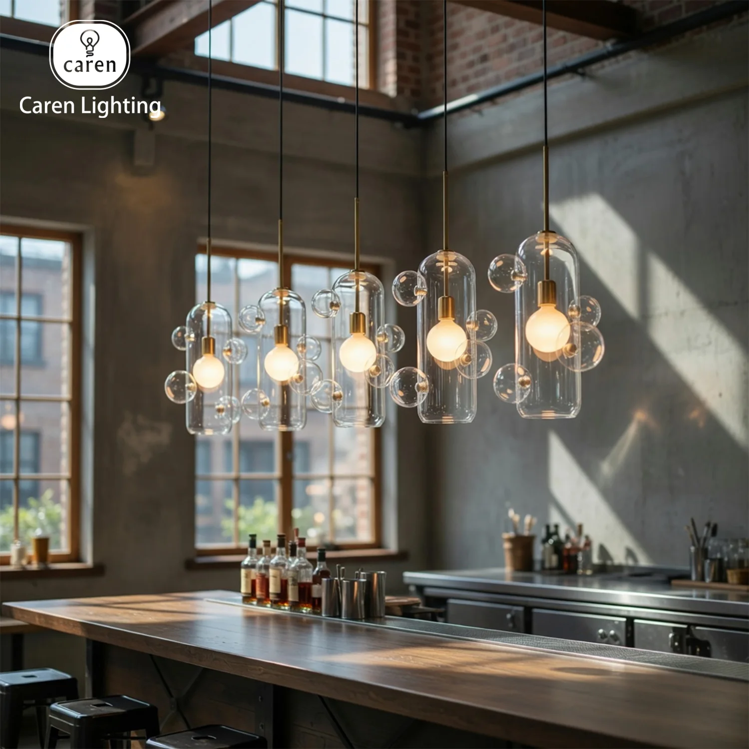 Caren Lighting Modern Bubble Glass Pendant Light Creative Hand-Blown Sphere Chandelier Nordic Style Floating Bubble Lamp Dining