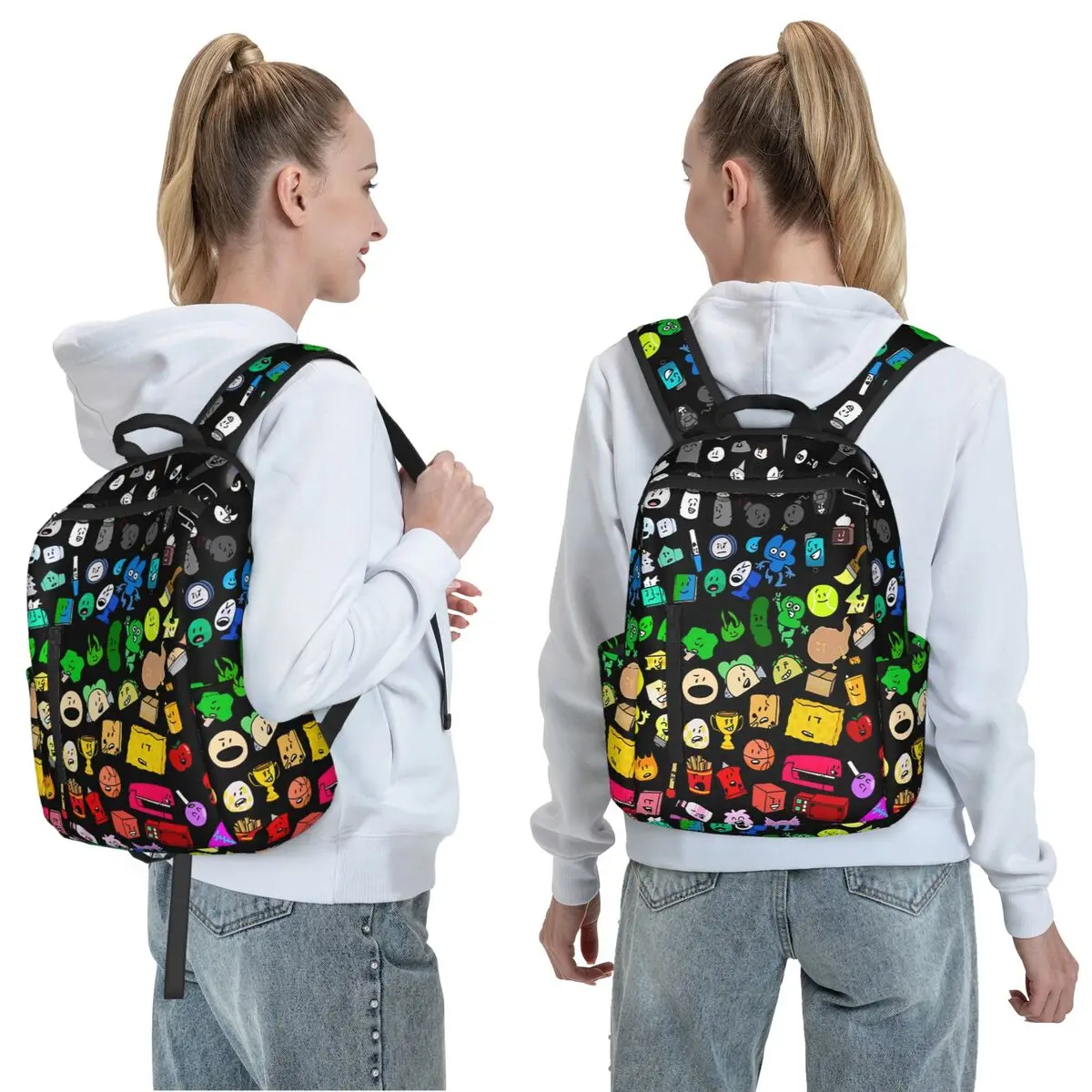 BFDI Inanimate Insanity All Character Backpack Daypack Large Capacity Boys Girls BookBag School Bag Shoulder Bags for Men Women