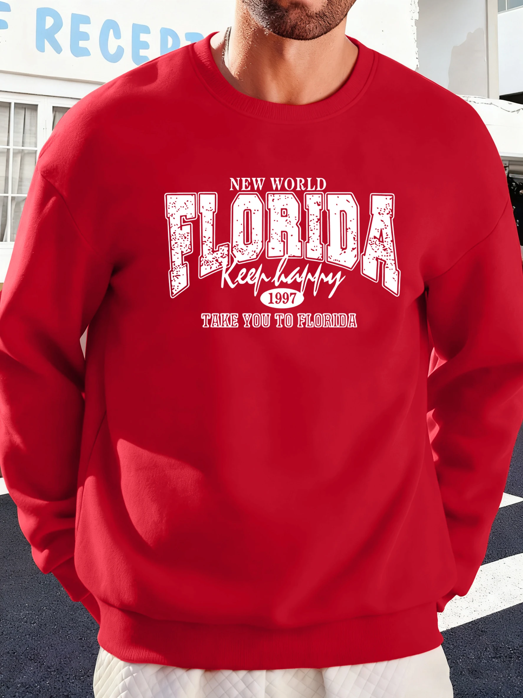 العالم الجديد فلوريدا 1997 الطباعة الصوف لينة البلوز الرجال الموضة كل مباراة البلوفرات عادية الخريف هودي س الرقبة ملابس فضفاضة