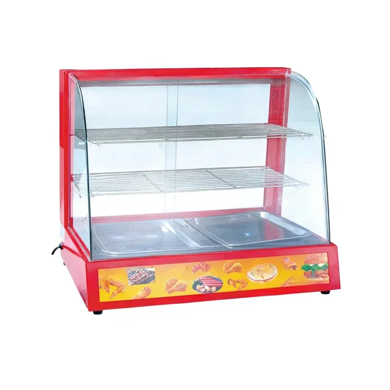 Commercial Red Curved Thermotank Food Small Heating Thermostat Display Cabinet Desktop Chestnut Tart Bread Counter