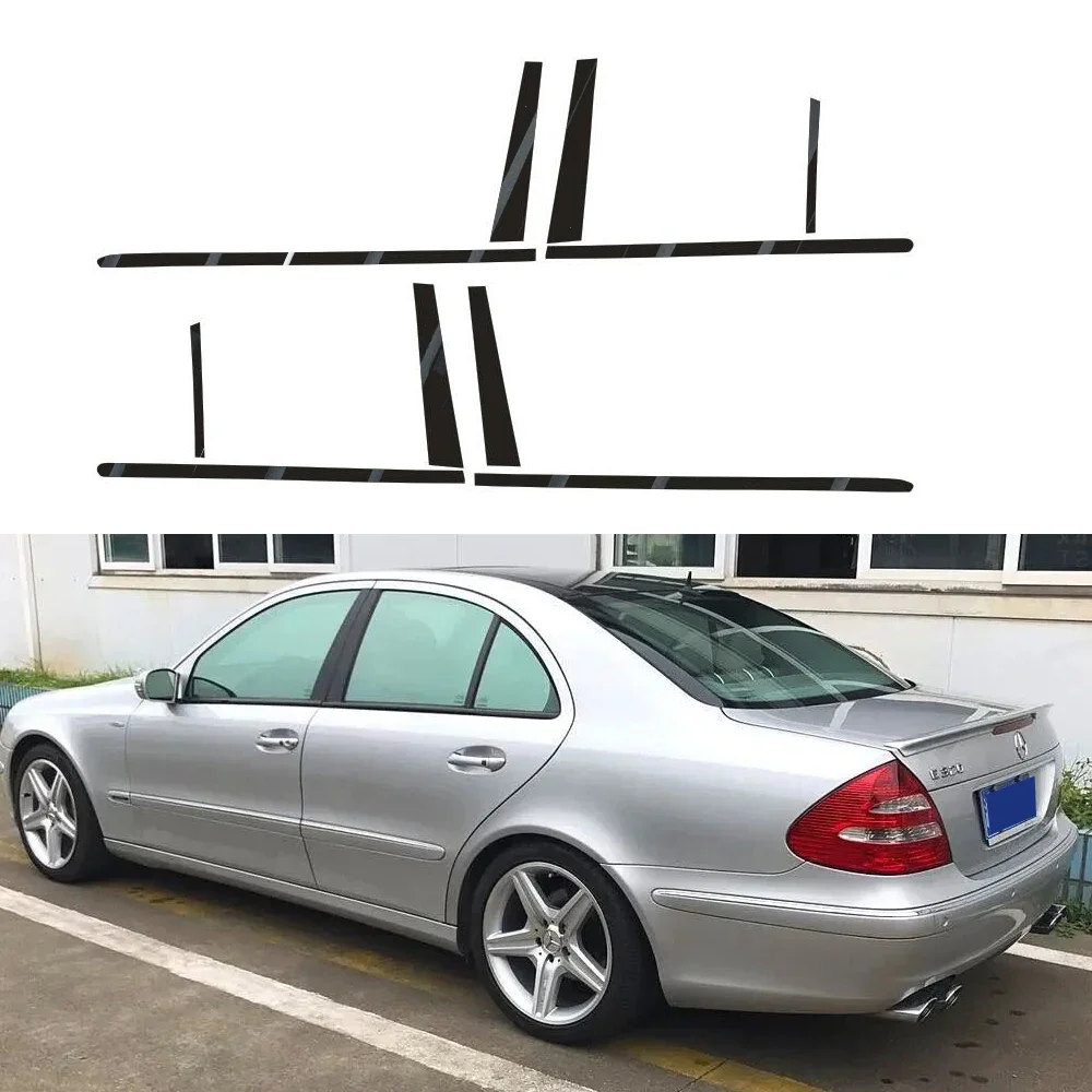 For Mercedes Benz E-Class W211 2003-2008 Sedan Window Chrome Delete Blackout ABC Pillars Glossy Black Stickers