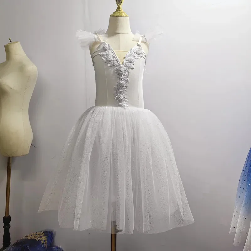 

Tutu Skirt Glitter Tulle Mesh 5 Layers Professional Dance Dress Long White Tutus For Adult Ballet Costumes cm;5