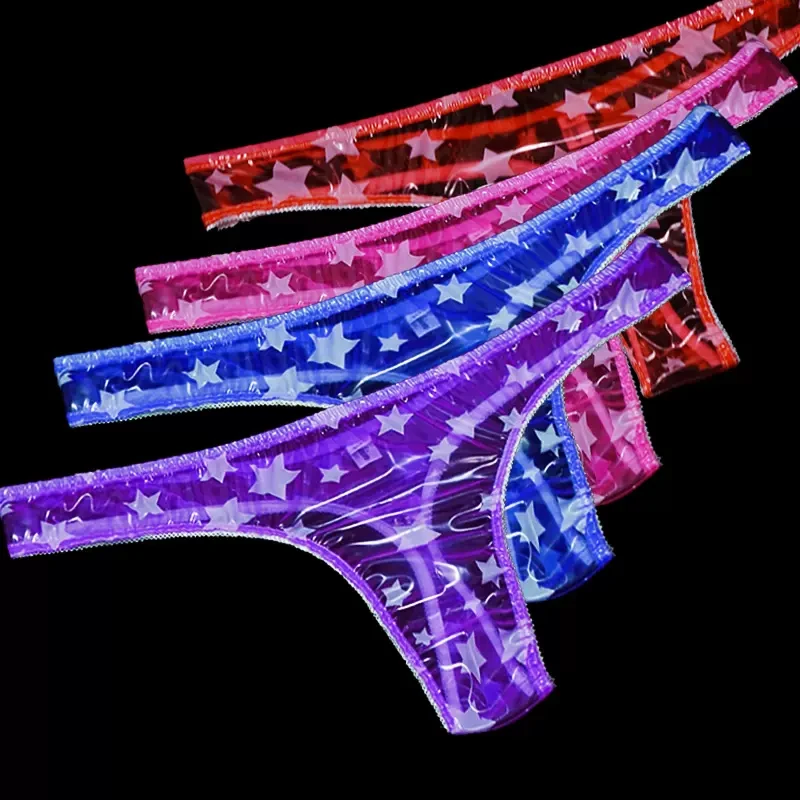 Men Transparent PVC Thong Women Sexy Plastic Low Waist G-Strings Briefs Couple Erotic T-back Soft Silent Waterproof Panties