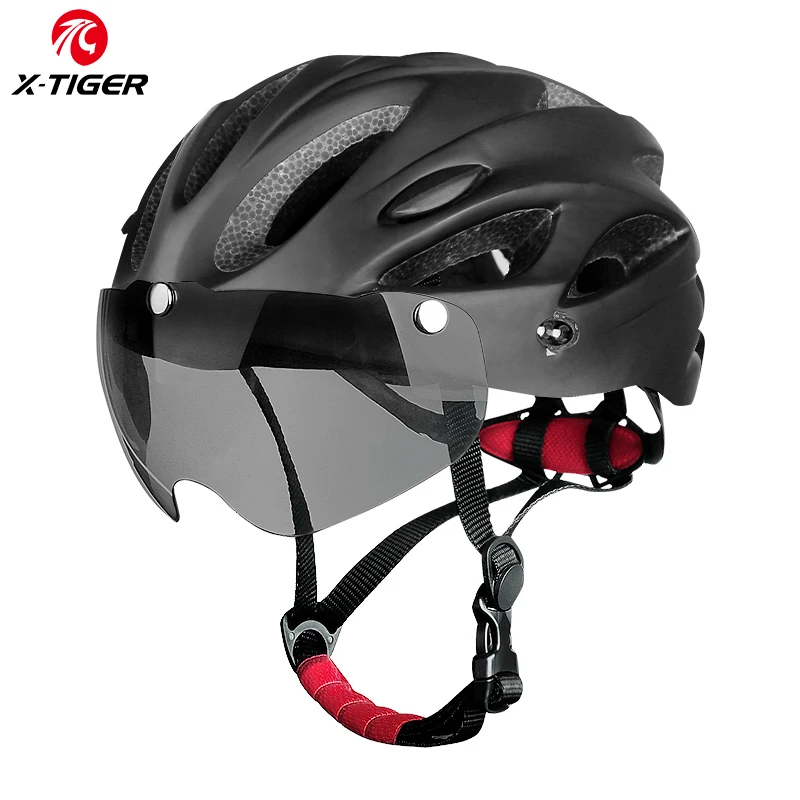 X-TIGER Fahrradhelm Brille LED-Licht Fahrradhelm Integral geformter MTB-Fahrradhelm Erwachsene Rennrad Sport Sicherheitskappe
