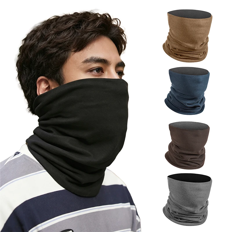 Double Layer Dralon Winter Neck Warmer Solid Color Thermal Fleece Lined Snood Scarf for Men Women Cold Weather Outdoor