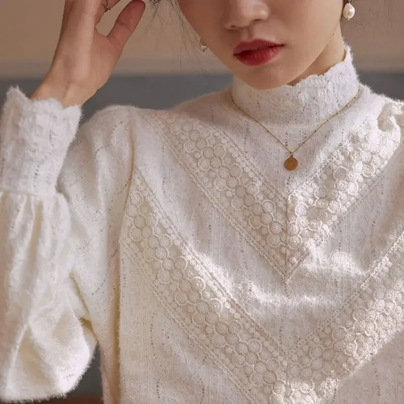 

Blouses Women Spring Summer Lace Fashion Elegant All-match Fluffy Temperament Seductive Simple Korean Style Teens Age-reducing