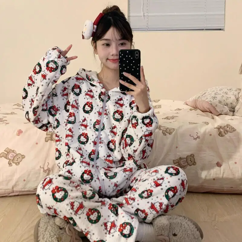

Пижамный комплект Sanrio для девочек microvilli hello kitty kawaii, студенческий повседневный комплект с героями мультфильмов, осенне-зимний комплект одежды для отдыха с круглым вырезом, новый стиль