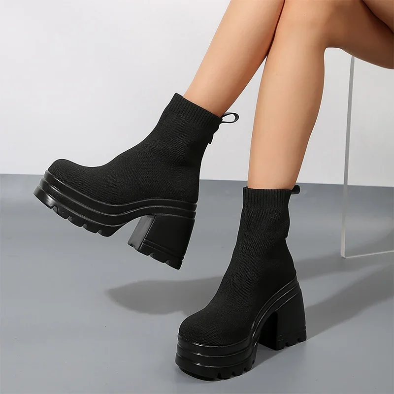 GOGO RINSE-Bottes de Neige à Talons Hauts pour Femme, Chaussures à Plateforme, Tissage Épais, à la Mode, Collection Hiver 2025