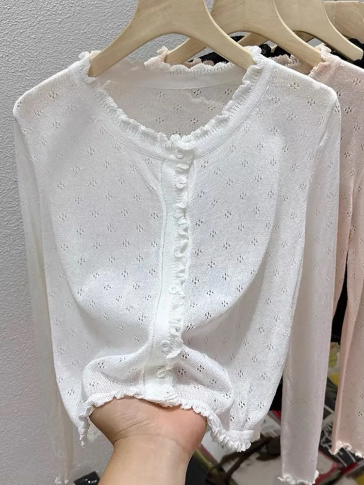 

Women's Summer Ice Silk Knitted Open Cardigan Hollow out Design Casual Wear with Strap Tops Shoulder Shawl Fashionable Commut...