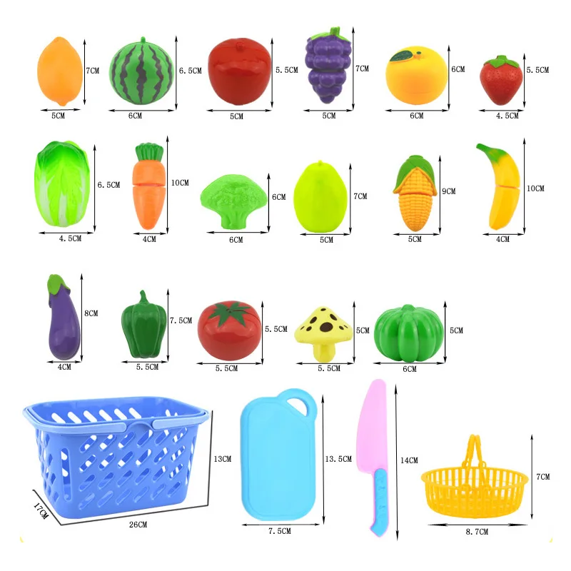 Juego de juguetes de plástico para cortar frutas y verduras, juguete educativo para niños y bebés, juego de simulación para cocinar, Cosplay de seguridad, 23 unidades por Set