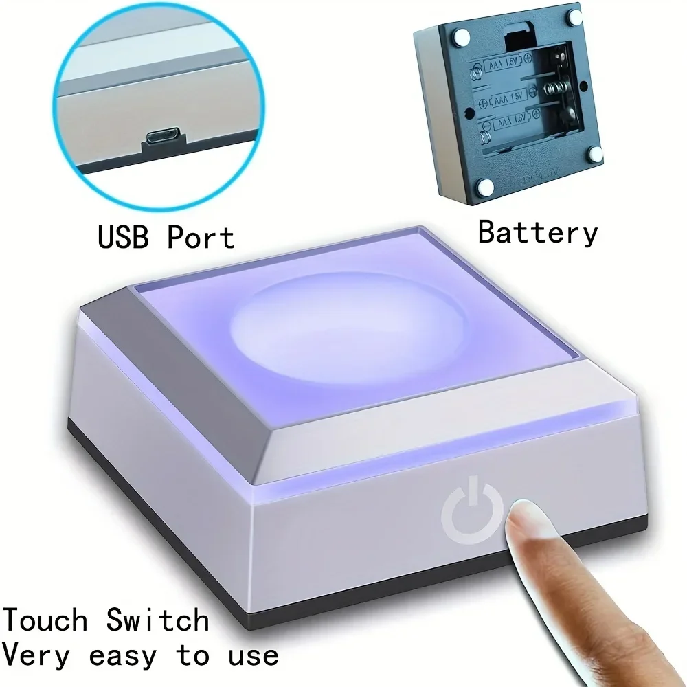 USB Rechargeable LED Light Base for 3D Crystal Glass Acrylic Or Transparent And Translucent Material Touch Switch Display Base