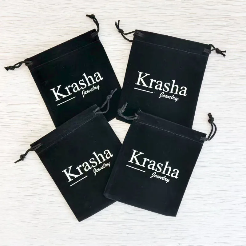 1000 Pieces 10x12cm Black Velvet Bags with Drawstring Customised Logo Screen Printed White Gift Pouches for Jewelry And Cosmetic