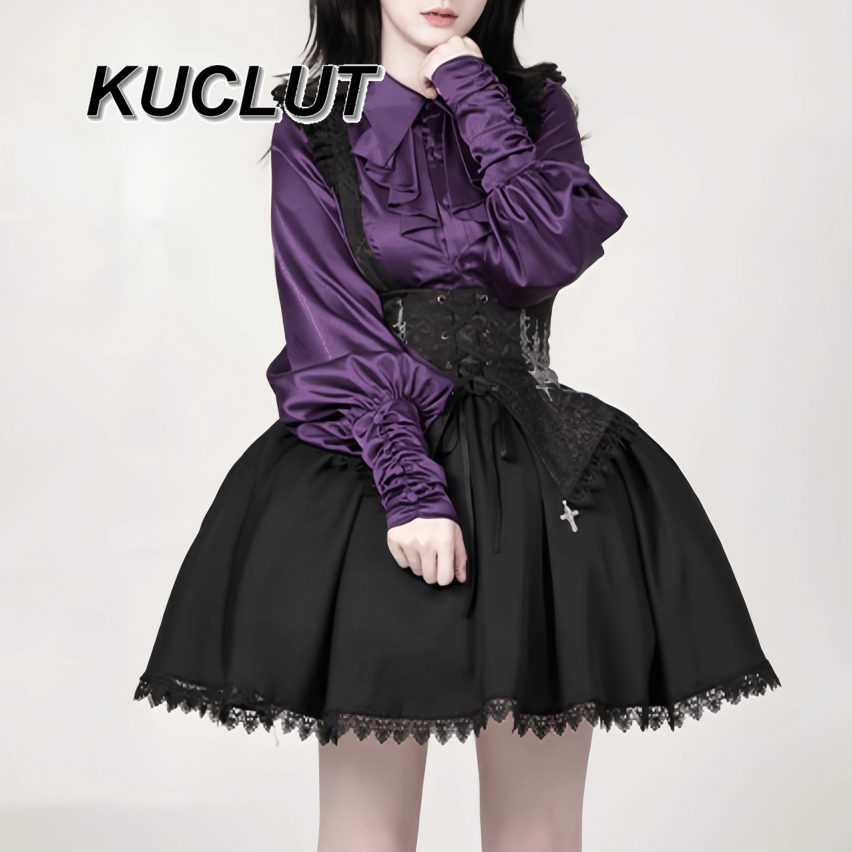 

Retro Court Style Gothic Lantern Long Sleeve Tops for Women Fashion Spring Autumn Inner Shirt Solid Color Elegant Blouse Femme