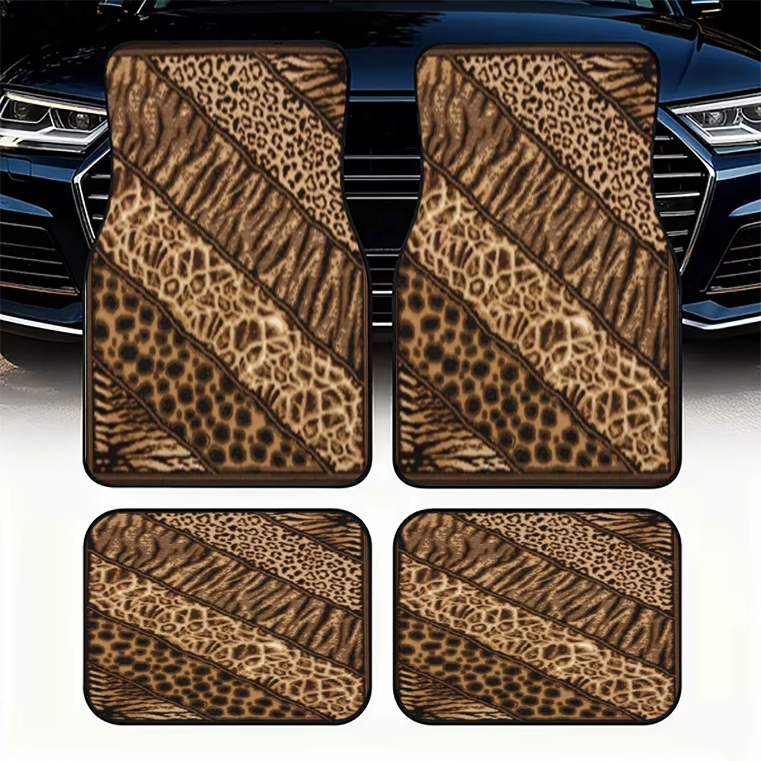 4pcs Animal Print Car Floor Mats | Polyester Material, Universal Fit For Cars, Lightweight & Durable, Ideal For Car Interior Dec