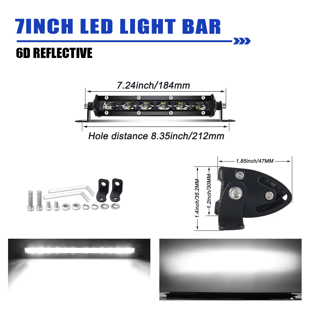 HAOLIDE 6D Ultra Slim LED Lichtbalk 1 Rij 7inch-50inch Rijlicht 6000K Wit voor Offroad 4X4 SUV UTV IP68 12V 24V off-road