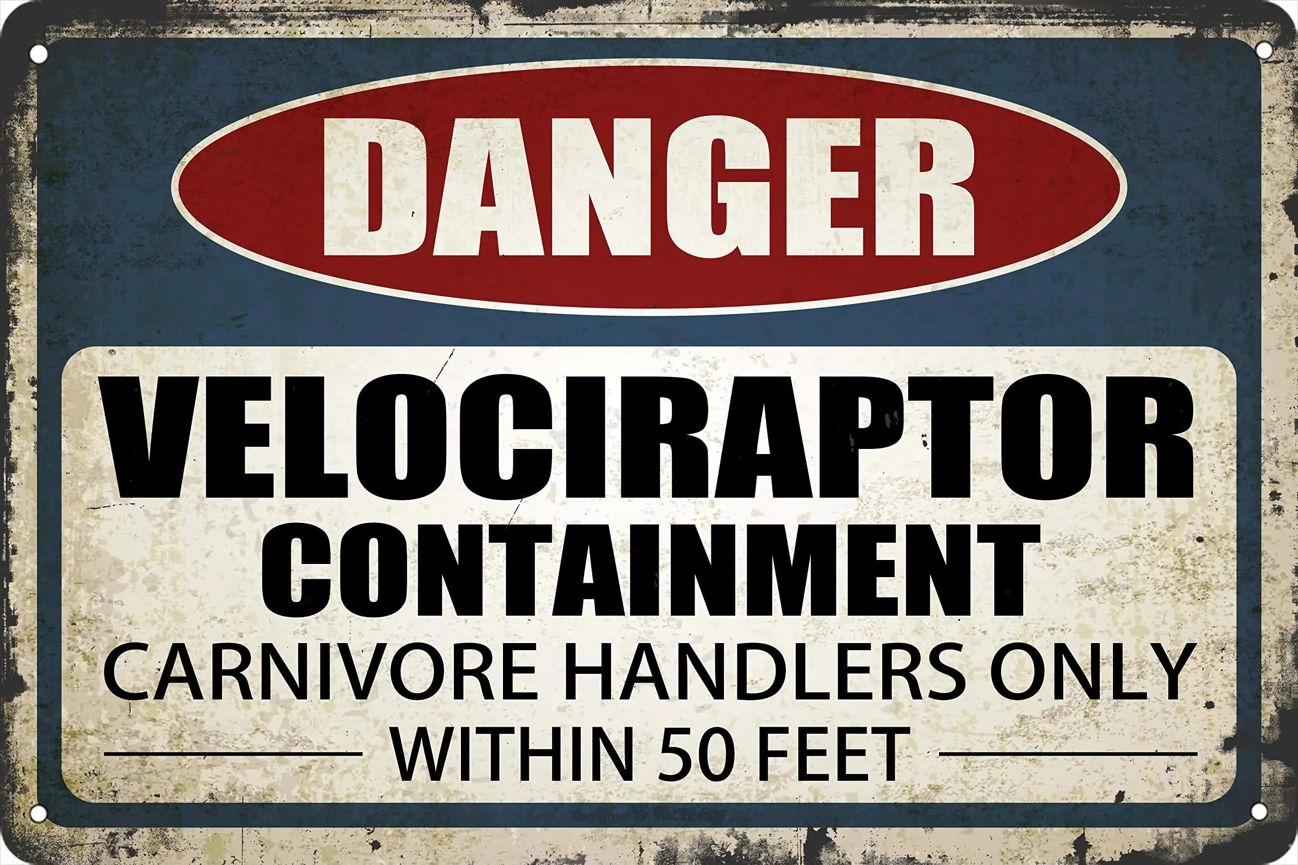 Velociraptor Containment Metal Tin Sign Danger Warning Signs Vintage Wall Decor For Bar Man Cave Pub 8x12 Inch