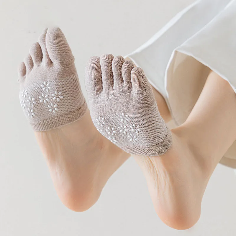 1Pairs Invisible Half Toe Five Toe Socks For Women Anti-slip Silicone High Heels Shoe Socks Summer Thin Mesh Cotton Women Socks