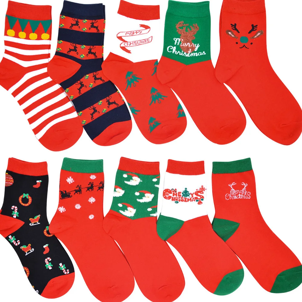 

6 Pairs Christmas Stockings Gifts Crew Socks Women Winter Autumn Cotton Middle Tube