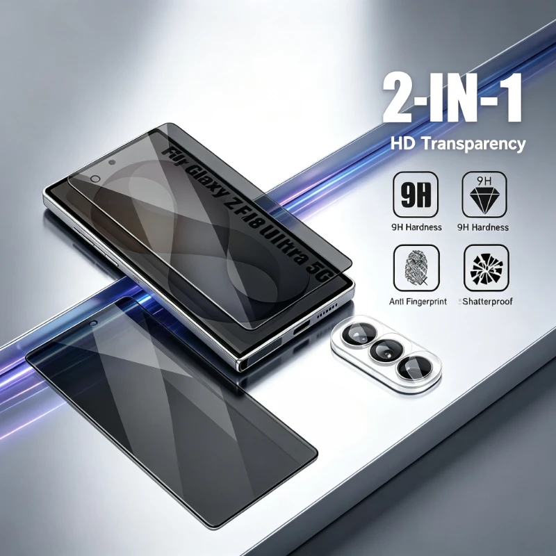 For Samsung Galaxy Z Fold8 Ultra 5G 2in1 Tempered Glass Camera Film Privacy Screen Protector For ZFold7 ZFold8 Black Edge Film