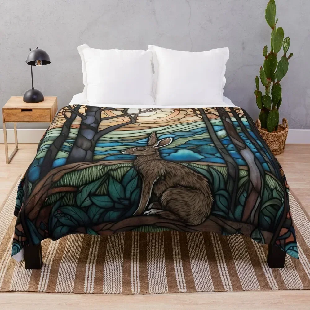 

Stained Glass Hare and Moonbeams Throw Blanket Sofa Throw Heavy Flannels Large Blankets
