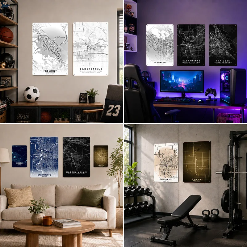 California Textured Posters Personalized Aluminum Metal Sign Premium Urban Landmark Design Wall Art Suited To City Collectors