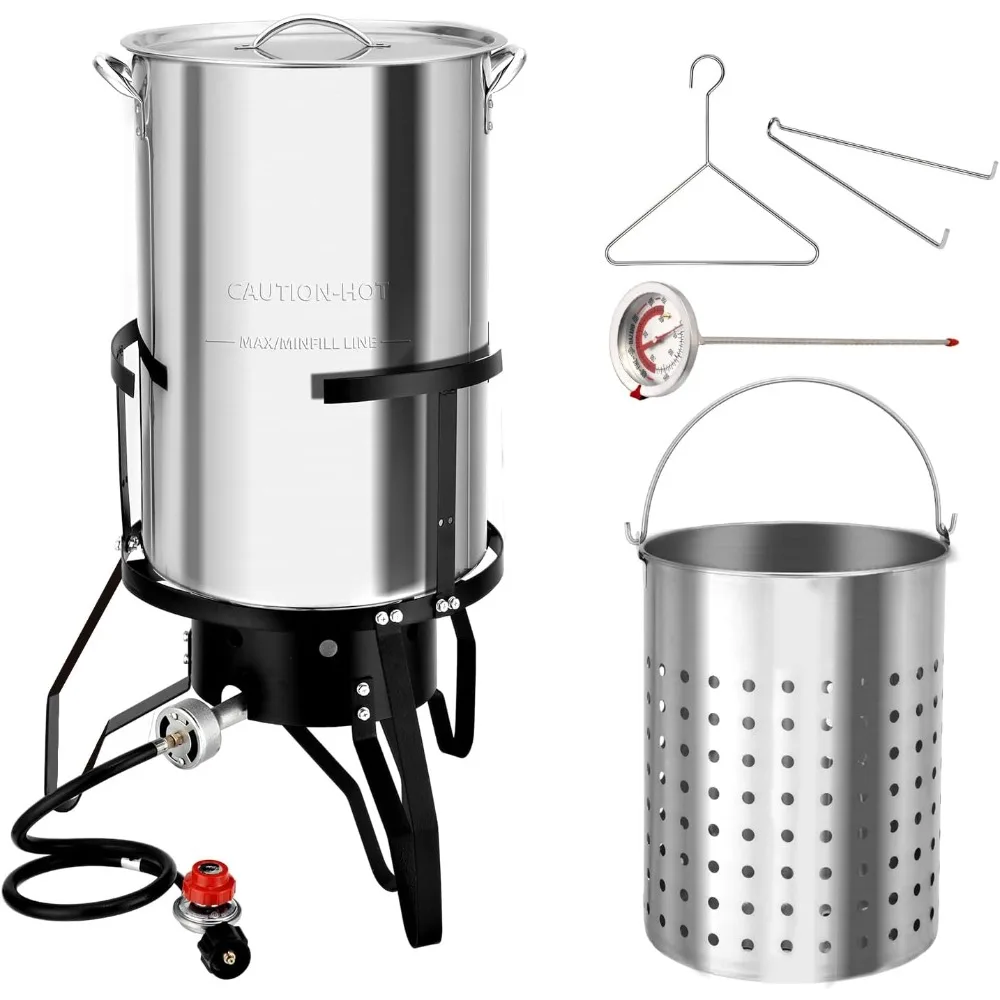 

ROVSUN 50QT Turkey Fryer with 54,000BTU Propane Stove, Stainless Steel Outdoor Deep Fryer & Seafood Boiler Steamer