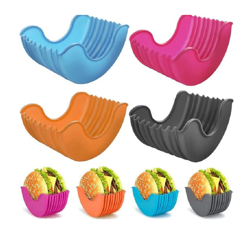 Reusable Burger Food Fixed Clip Shell Sandwich Hamburger Silicone Rack Holder for Household washable Kitchen Convenient Part NEW