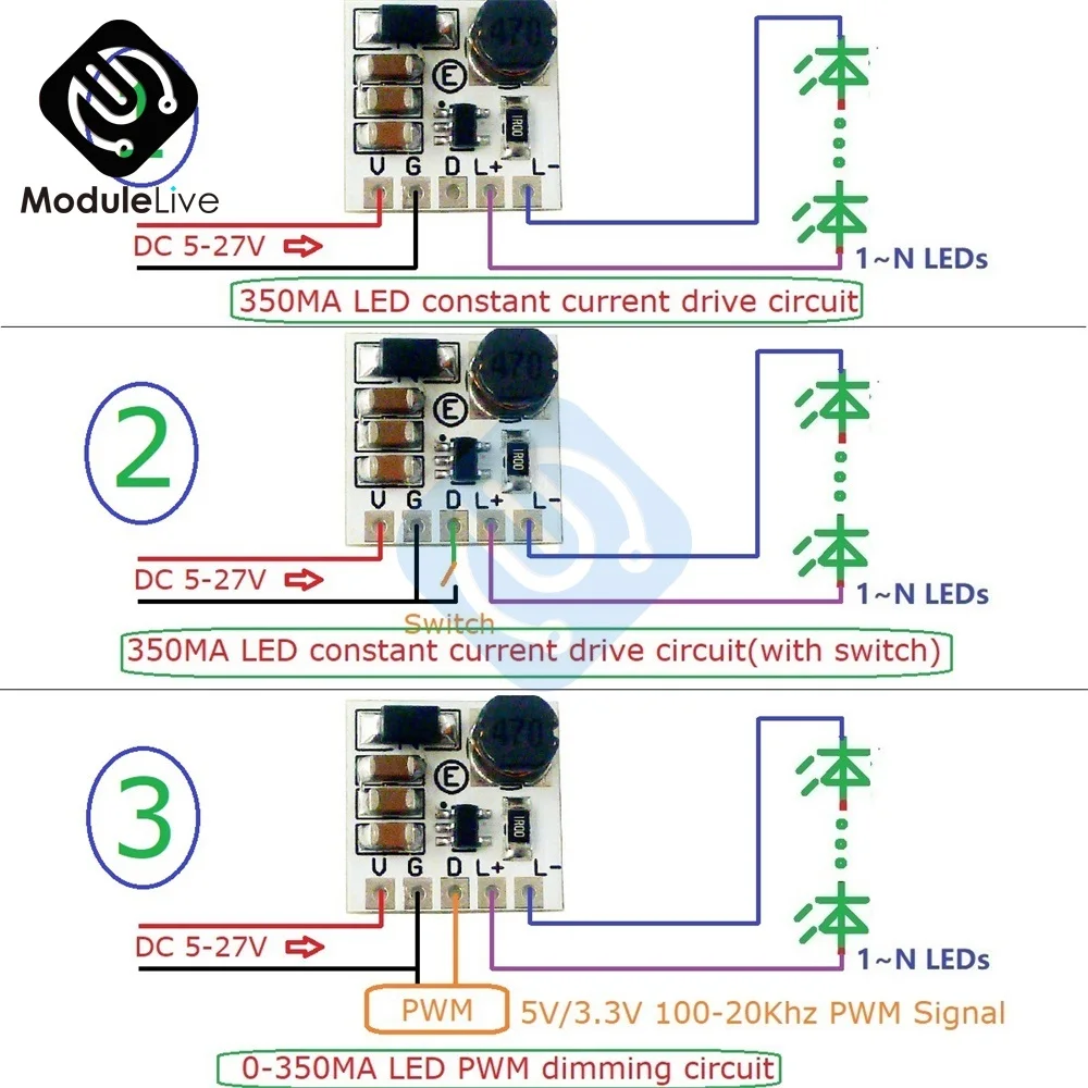 Mini LD2635MA DC 5V-27V 350mA Buck HB LED Driver Module Step Down Buck Converter for Arduino Diy 12V 24V