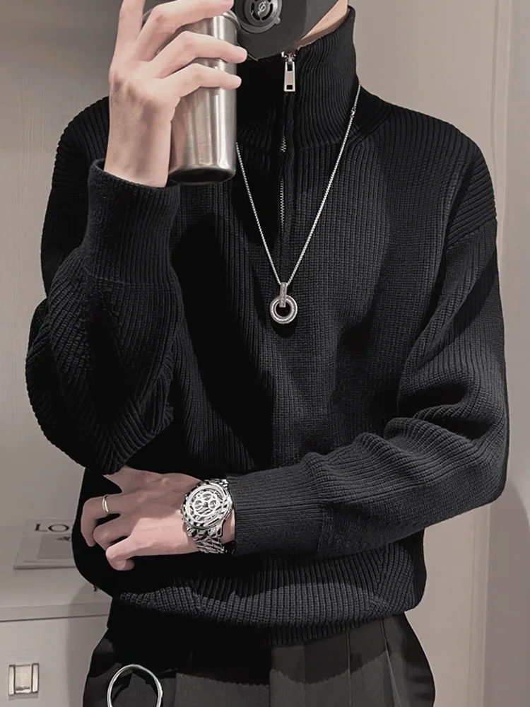 

Sli High Collar Men's Knitwear Jaet f Zip Base Layer Sweater Trendy Brand Warmth Autumn Winter Faion Commute