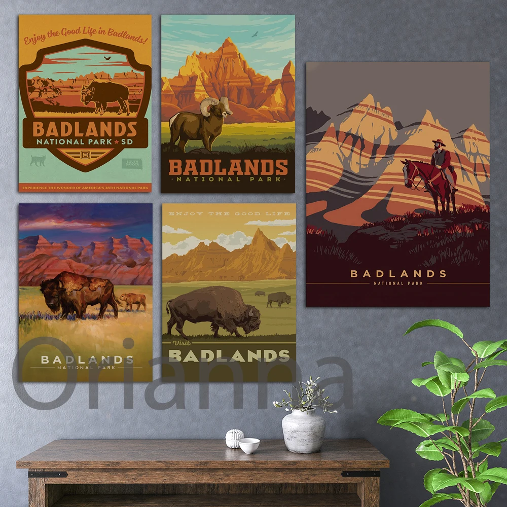 Badlands National Park|National Park Wall Art Prints|US National Parks Vintage Poster |Travel Poster Home Decor Canvas Painting